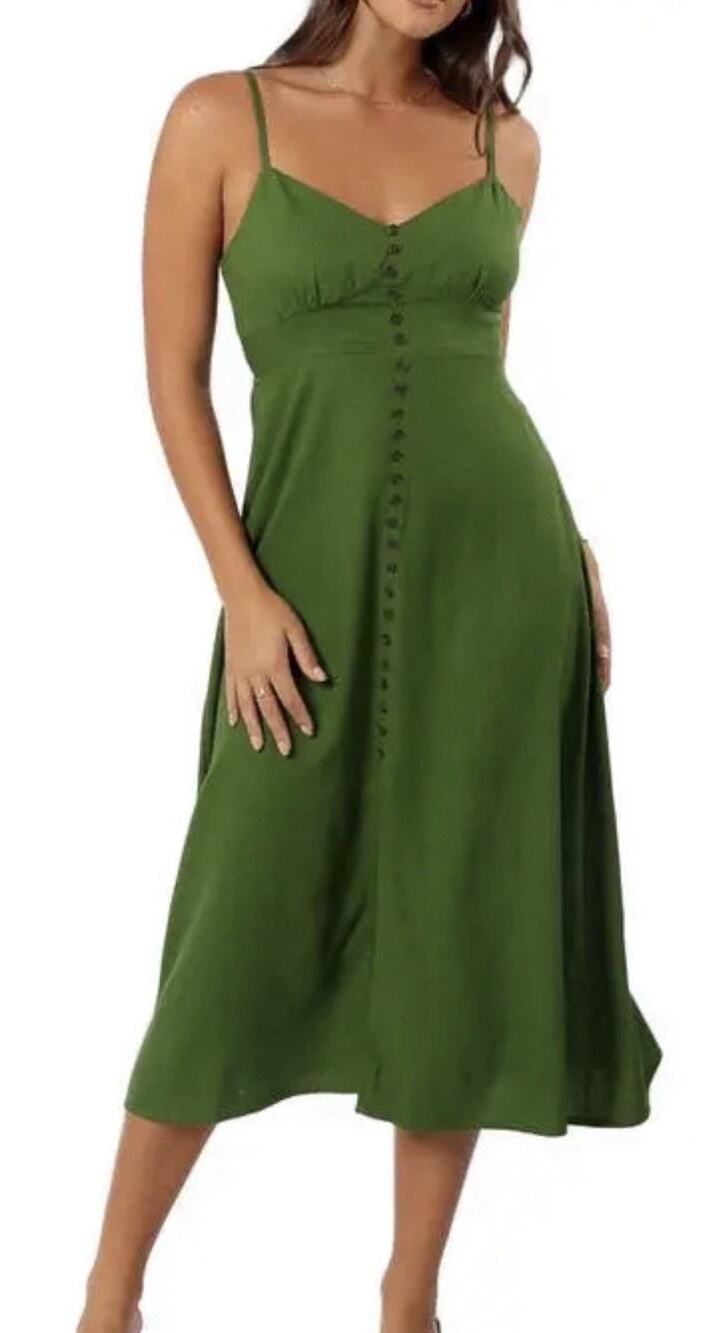 NWOT Petal + Pup Darby cotton Linen Darby Dress In Green Size Large (AA14)